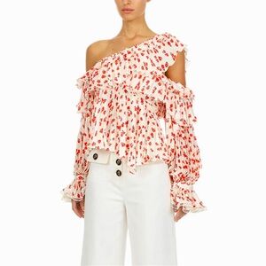 Self-Portrait Ditsy Floral Print One Shoulder Blouse, Sz 2